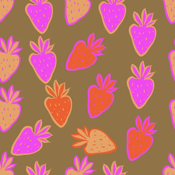 色付きイチゴのシームレスなパターン — ストックベクタ
