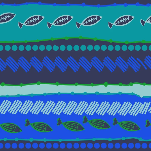 Horizontal Pattern Fish Dots Diagonal Lines — Stock Vector