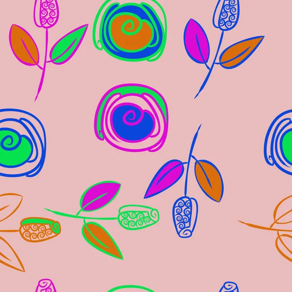 Бесшовный Рисунок Абстрактных Красочных Цветов Жуков — стоковый вектор