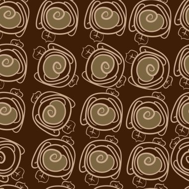 çiçek motifi, stilize pembe, spiraller, yapraklar, şeritler, noktalar, delik, kopya alanı dikişsiz desen.