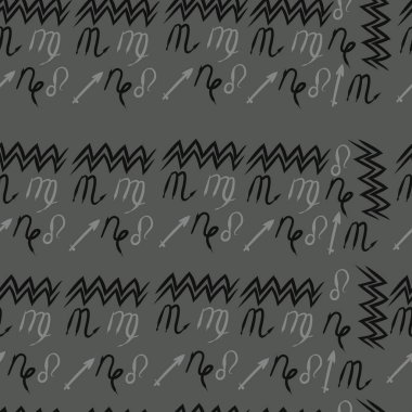 Burçlar, doodles, aslanlar, oğlak, kova, başak, yay, akrep dikişsiz desen. 