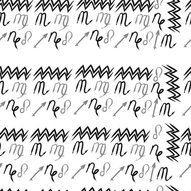 Burçlar, doodles, aslanlar, oğlak, kova, başak, yay, akrep dikişsiz desen. 