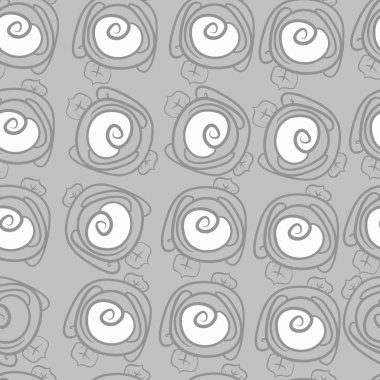 çiçek motifi, stilize pembe, spiraller, yapraklar, şeritler, noktalar, delik, kopya alanı dikişsiz desen.