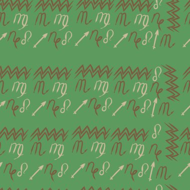 Burçlar, doodles, aslanlar, oğlak, kova, başak, yay, akrep dikişsiz desen. 