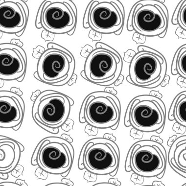 çiçek motifi, stilize pembe, spiraller, yapraklar, şeritler, noktalar, delik, kopya alanı dikişsiz desen.