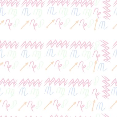 Burçlar, doodles, aslanlar, oğlak, kova, başak, yay, akrep dikişsiz desen. 