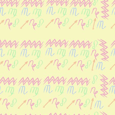 Burçlar, doodles, aslanlar, oğlak, kova, başak, yay, akrep dikişsiz desen. 