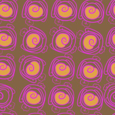 çiçek motifi, stilize pembe, spiraller, yapraklar, şeritler, noktalar, delik, kopya alanı dikişsiz desen.
