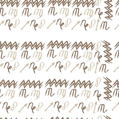 Burçlar, doodles, aslanlar, oğlak, kova, başak, yay, akrep dikişsiz desen. 