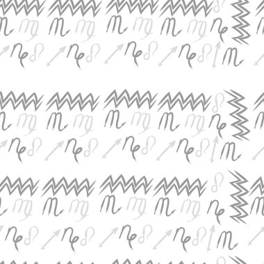 Burçlar, doodles, aslanlar, oğlak, kova, başak, yay, akrep dikişsiz desen. 