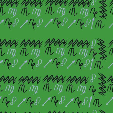 Burçlar, doodles, aslanlar, oğlak, kova, başak, yay, akrep dikişsiz desen. 