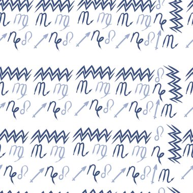 Burçlar, doodles, aslanlar, oğlak, kova, başak, yay, akrep dikişsiz desen. 