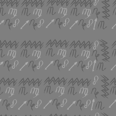 Burçlar, doodles, aslanlar, oğlak, kova, başak, yay, akrep dikişsiz desen. 