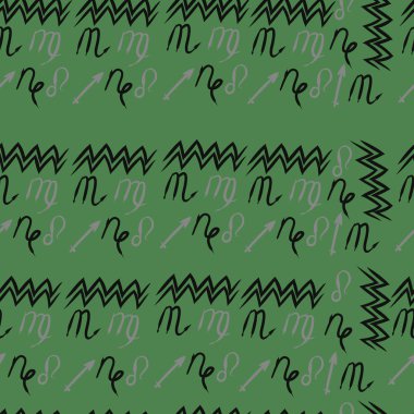 Burçlar, doodles, aslanlar, oğlak, kova, başak, yay, akrep dikişsiz desen. 