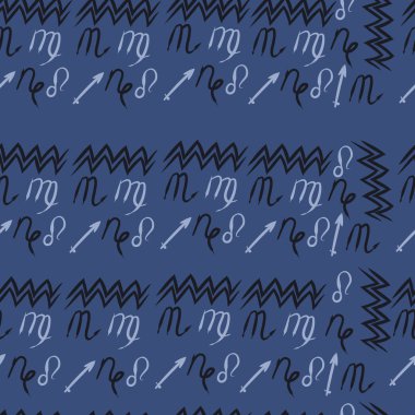 Burçlar, doodles, aslanlar, oğlak, kova, başak, yay, akrep dikişsiz desen. 