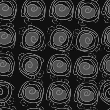 çiçek motifi, stilize pembe, spiraller, yapraklar, şeritler, noktalar, delik, kopya alanı dikişsiz desen.