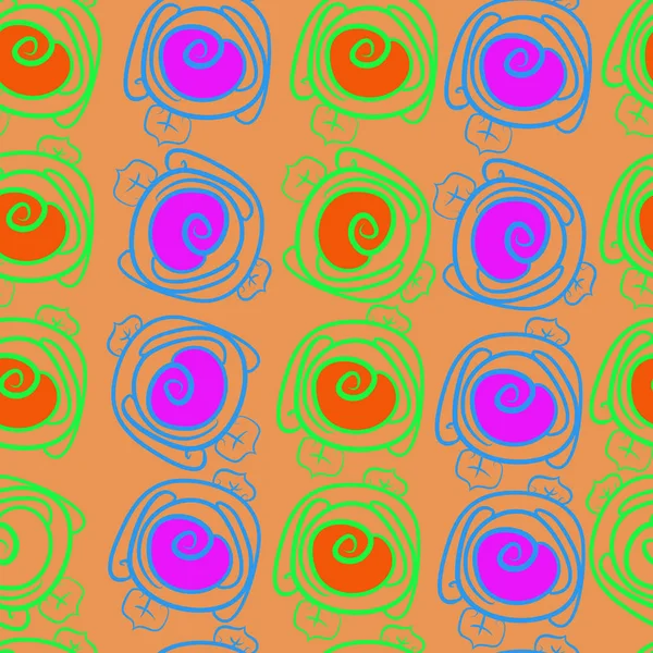 Seamless Pattern Floral Motif Stylized Rosy Spirals Leaves Stripes Spots — стоковый вектор