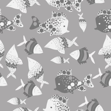 Farklı balıklar ile dikişsiz desen, vektör