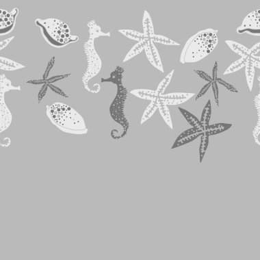 Deniz teması ile soyut desen - denizatları ve yıldızlar, vektör illüstrasyon