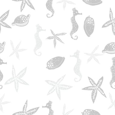 Deniz teması ile soyut desen - denizatları ve yıldızlar, vektör illüstrasyon