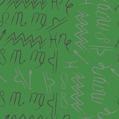 Zodiac Signs Dikişsiz desen. Vektör Illustration