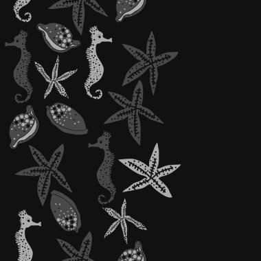 Deniz teması ile soyut desen - denizatları ve yıldızlar, vektör illüstrasyon