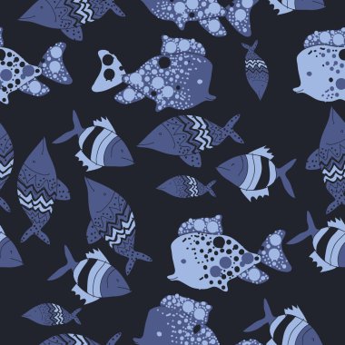 Farklı balıklar ile dikişsiz desen, vektör