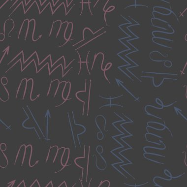 Zodiac Signs Dikişsiz desen. Vektör Illustration