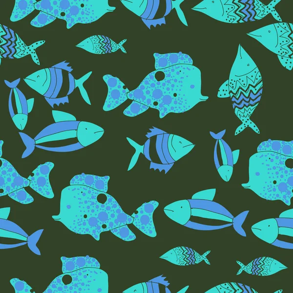 Nahtloses Muster Mit Verschiedenen Fischen Vektorillustration — Stockvektor