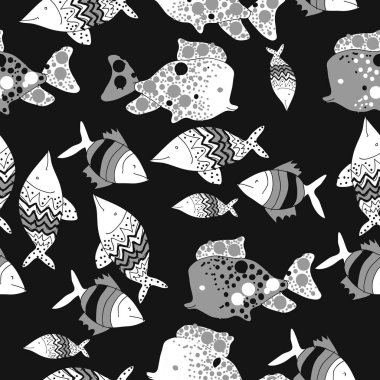 Farklı balıklar ile dikişsiz desen, vektör