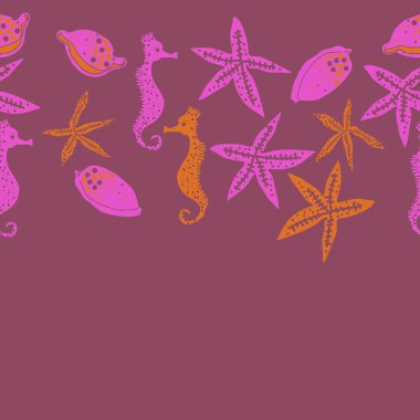 Deniz teması ile soyut desen - denizatları ve yıldızlar, vektör illüstrasyon