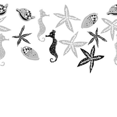 Deniz teması ile soyut desen - denizatları ve yıldızlar, vektör illüstrasyon