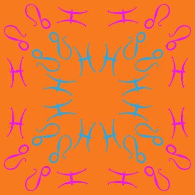 Zodyak işaretleri Dikişsiz desen - balık, aslan. Vektör çizimi