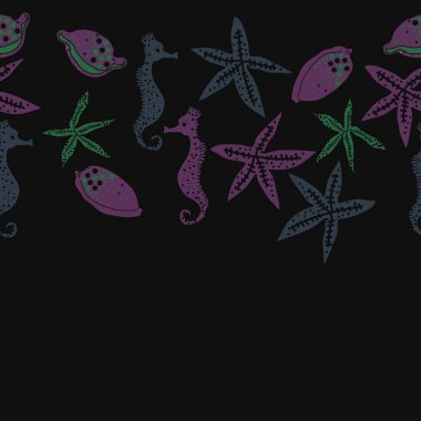 Deniz teması ile soyut desen - denizatları ve yıldızlar, vektör illüstrasyon