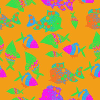 Farklı balıklar ile dikişsiz desen, vektör