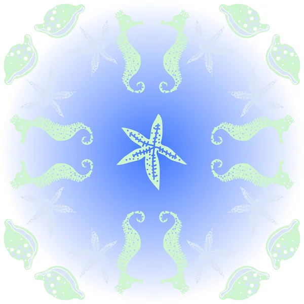 Abstract Pattern Sea Theme Seahorses Stars Vector Illustration — Stock Vector