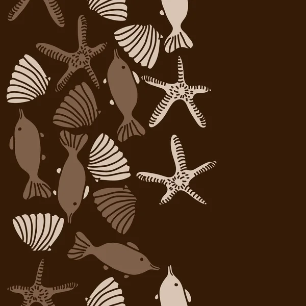 Бесшовный Узор Рыбы Раковин Морских Звезд — стоковый вектор