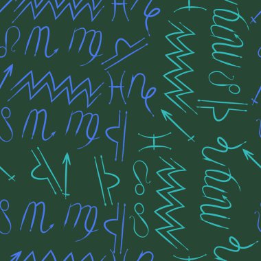 Zodiac Signs Dikişsiz desen. Vektör Illustration