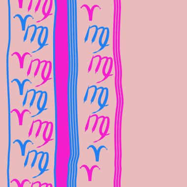 Burçların dikişsiz desen - koç, başak. Vektör çizimi