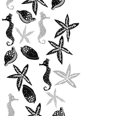 Deniz teması ile soyut desen - denizatları ve yıldızlar, vektör illüstrasyon