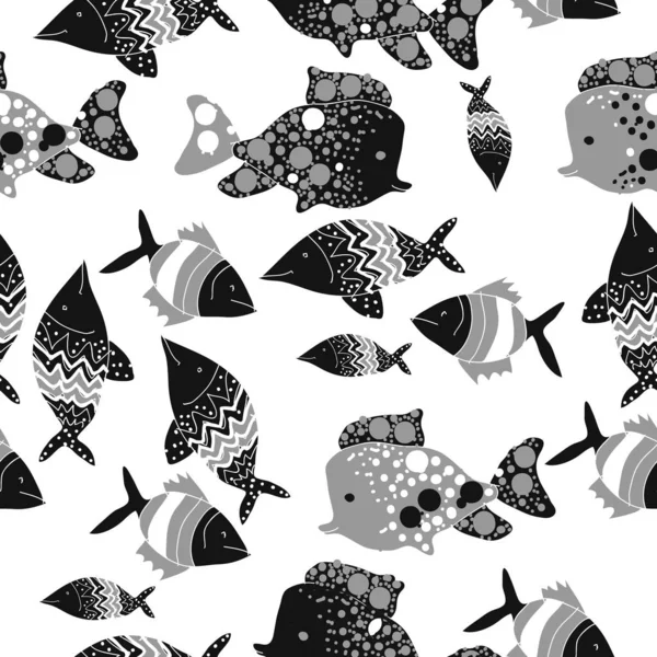 Modèle Sans Couture Avec Différents Poissons Vecteur — Image vectorielle