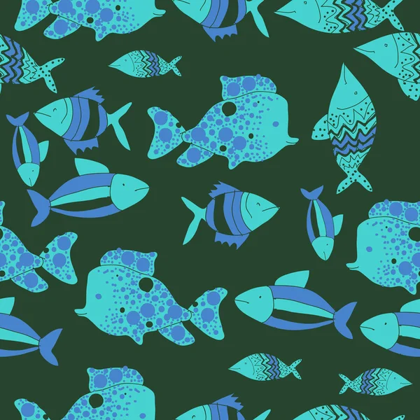 Seamless Pattern Different Fishes Vector Illustration — Stock Vector