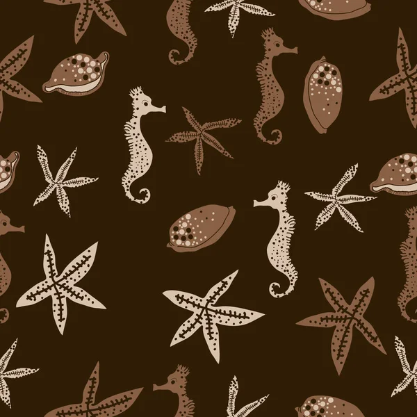 Schéma Abstrait Avec Thème Mer Hippocampes Étoiles Illustration Vectorielle — Image vectorielle