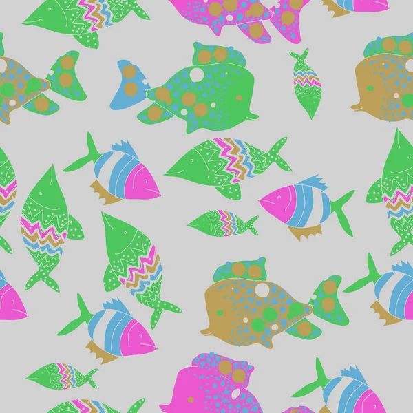 Seamless Pattern Different Fishes Vector — Stock Vector