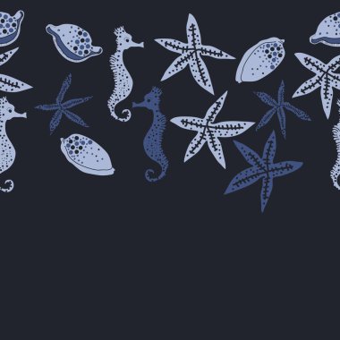 Deniz teması ile soyut desen - denizatları ve yıldızlar, vektör illüstrasyon