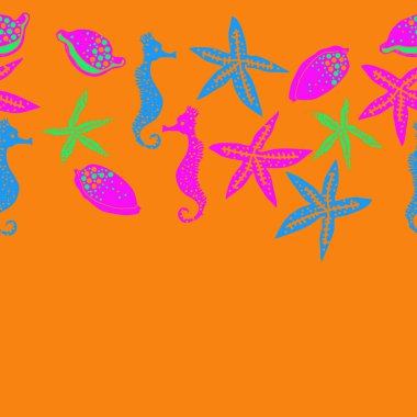 Deniz teması ile soyut desen - denizatları ve yıldızlar, vektör illüstrasyon