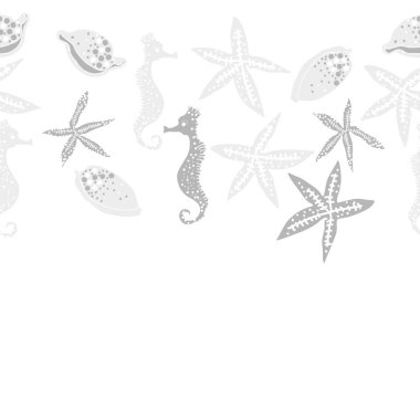 Deniz teması ile soyut desen - denizatları ve yıldızlar, vektör illüstrasyon