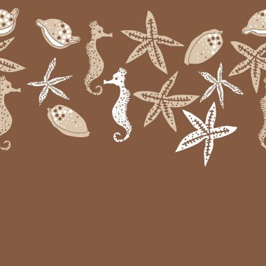 Deniz teması ile soyut desen - denizatları ve yıldızlar, vektör illüstrasyon