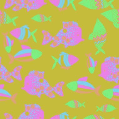 Farklı balıklar ile dikişsiz desen, vektör illüstrasyon
