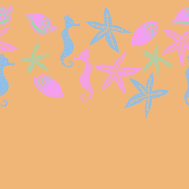 Deniz teması ile soyut desen - denizatları ve yıldızlar, vektör illüstrasyon